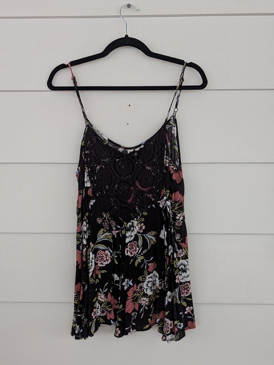 American Rag Tops - American Rag Black Floral Crochet-Front Cami with Pink & Cream Accents